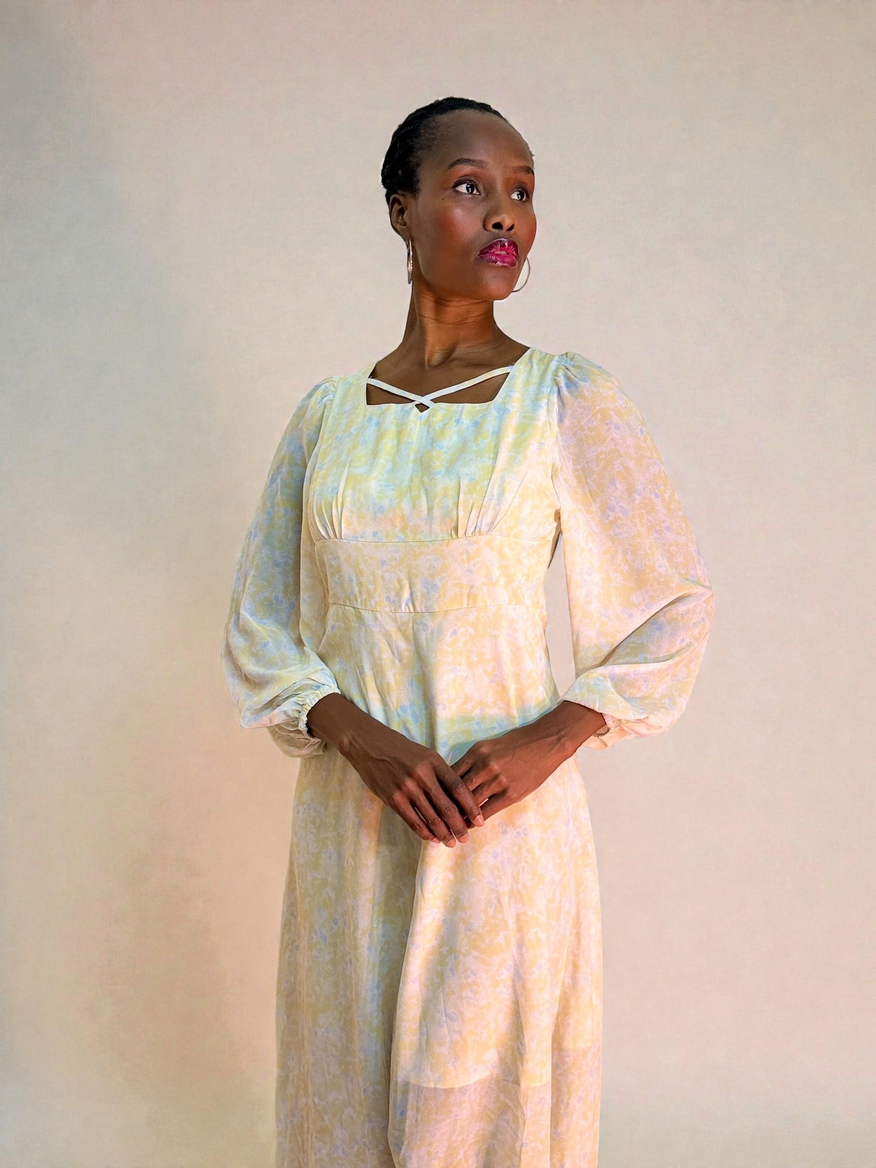 Soft Bloom Chiffon Midi Dress