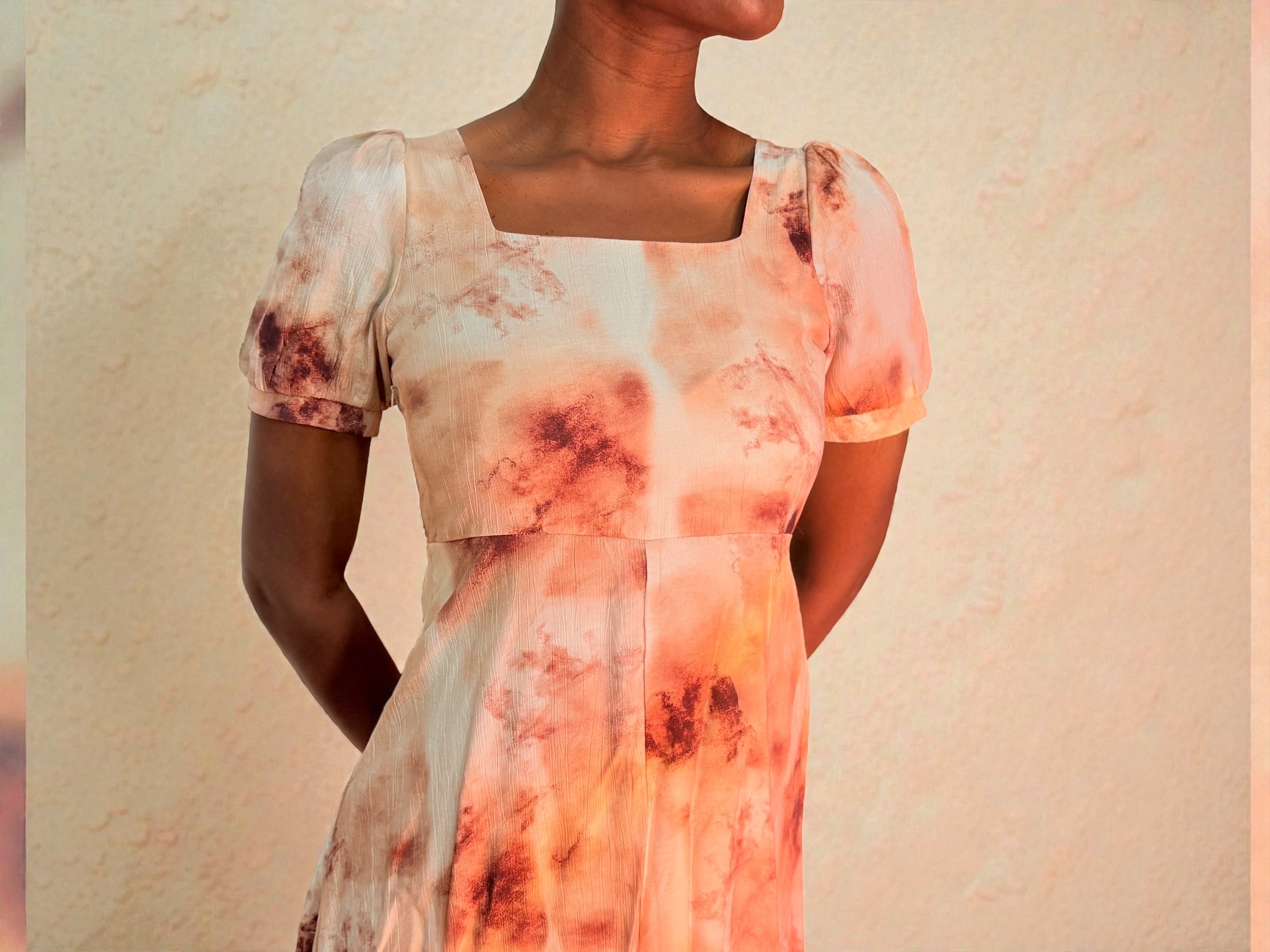 Mocha Marble Chiffon Midi Dress