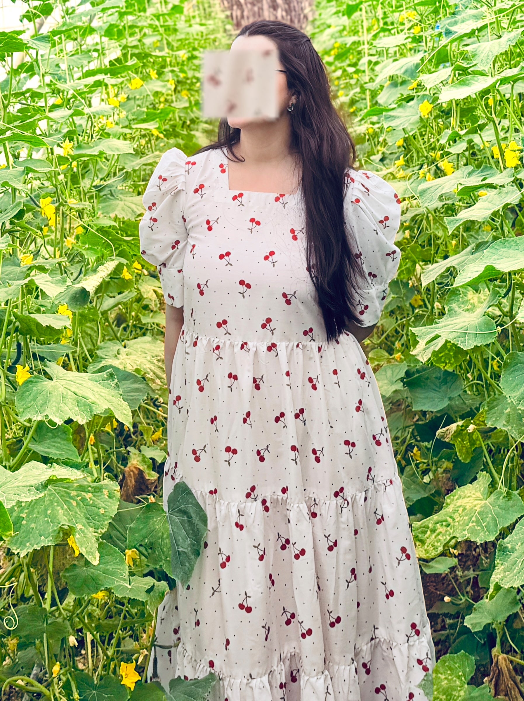 Cherry Bloom Cotton Midi Dress – Effortless Charm, Thoughtfully Made.