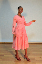 Pink Petal Breeze Chiffon Midi Dress