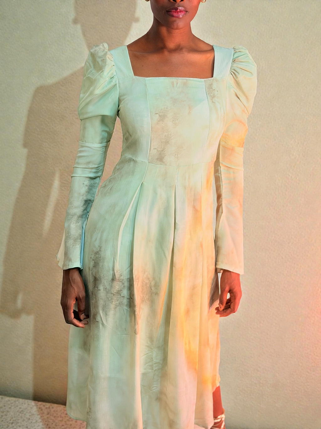 Aqua Sage Chiffon Midi Dress