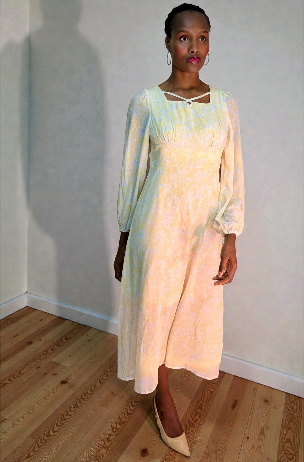 Soft Bloom Chiffon Midi Dress