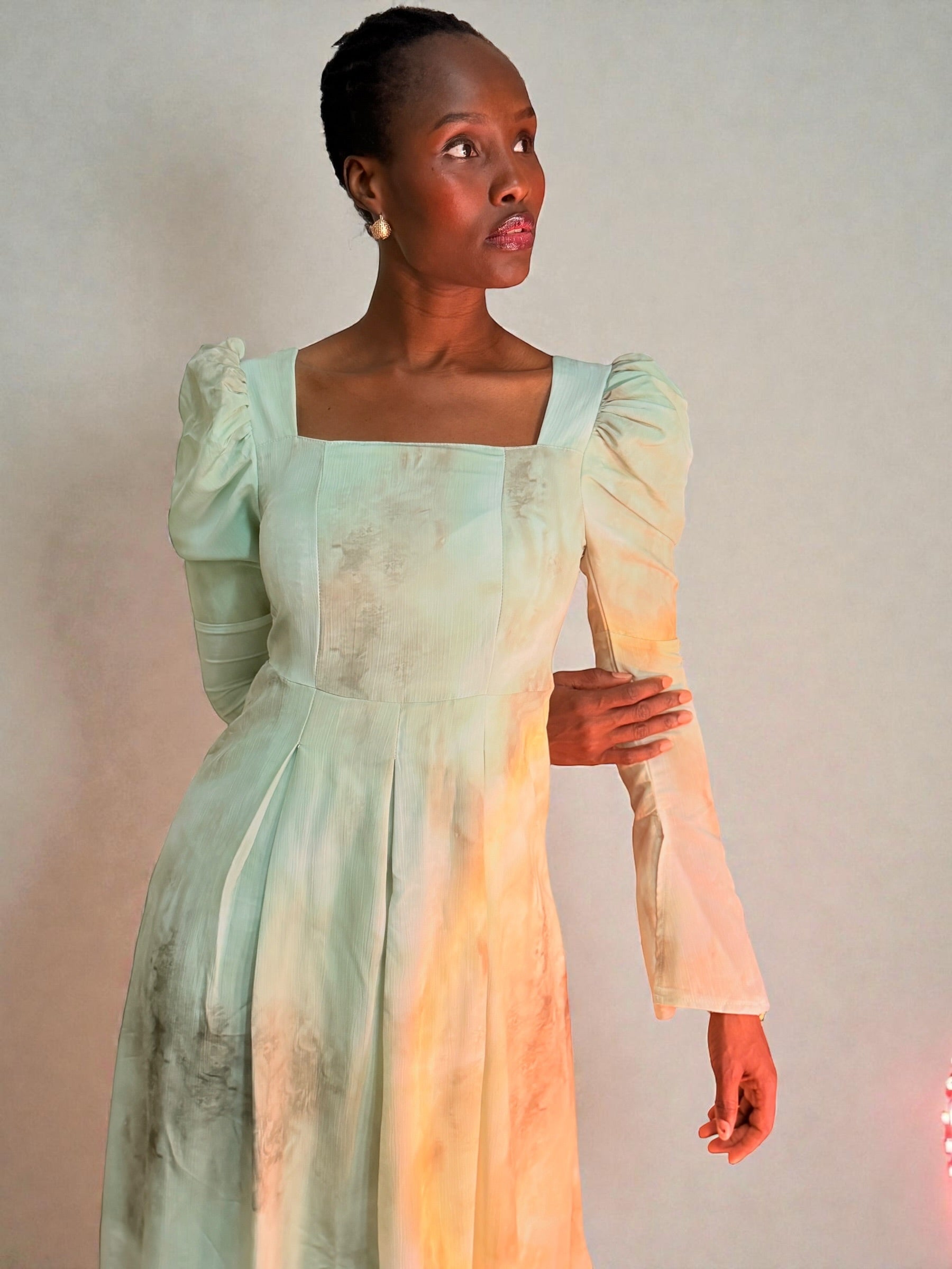 Aqua Sage Chiffon Midi Dress