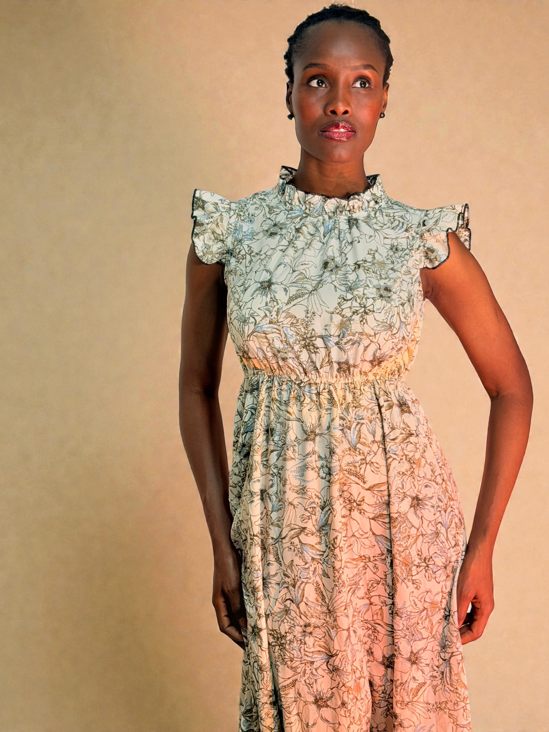 Ivory Garden Chiffon Midi Dress