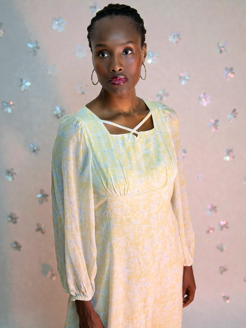 Soft Bloom Chiffon Midi Dress