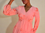 Pink Petal Breeze Chiffon Midi Dress