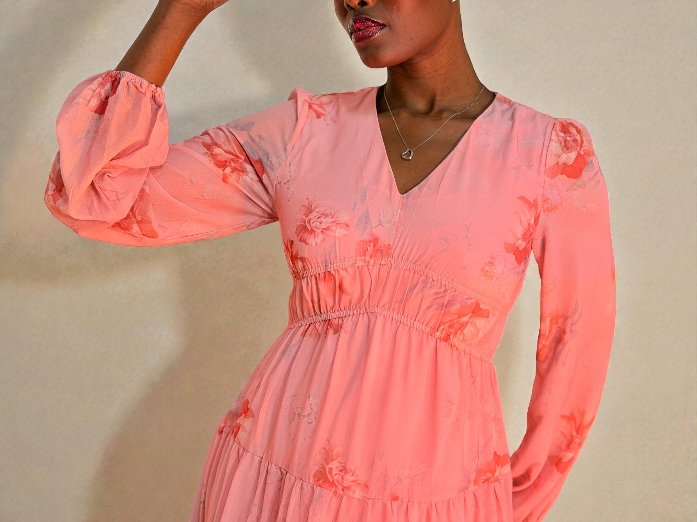 Pink Petal Breeze Chiffon Midi Dress