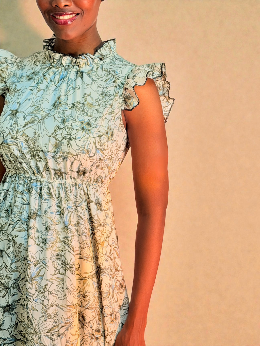 Ivory Garden Chiffon Midi Dress