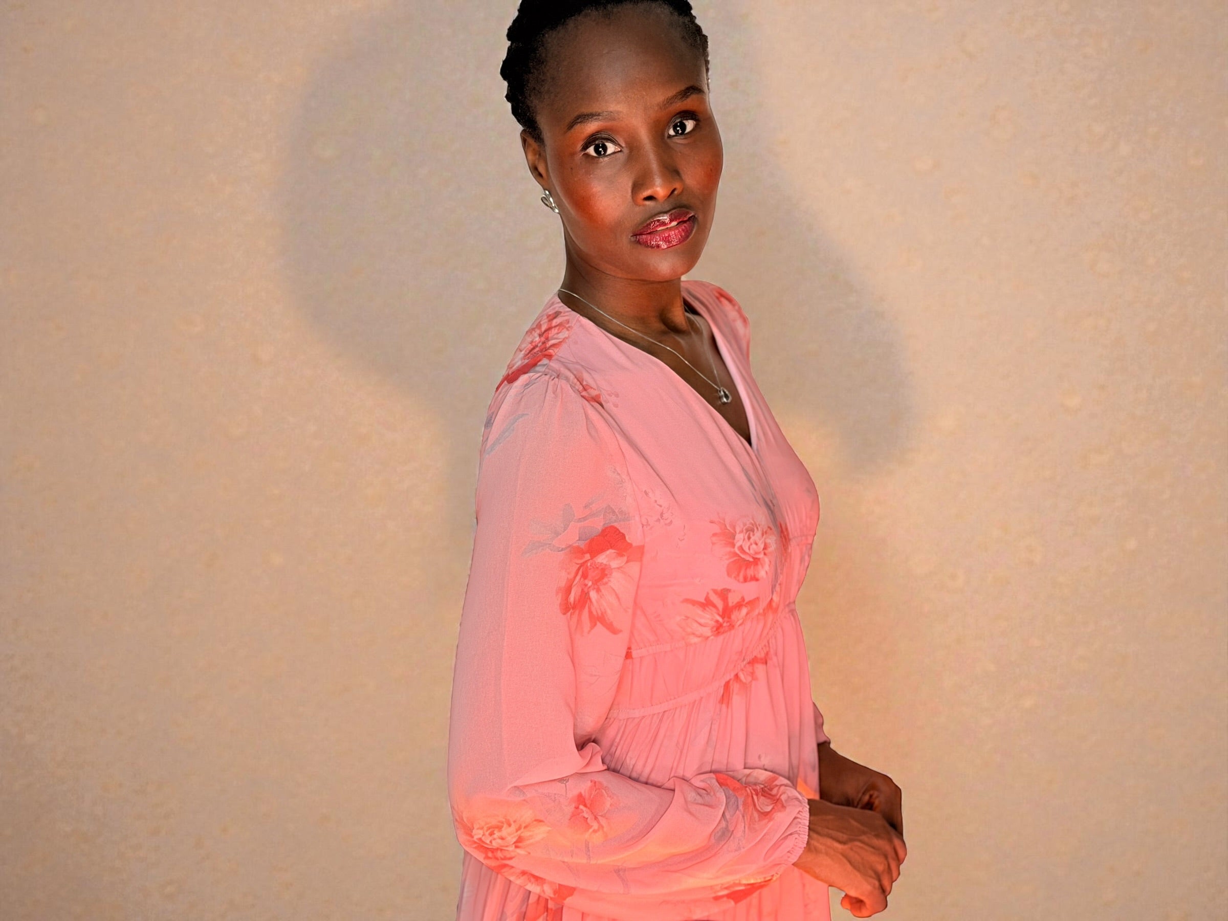 Pink Petal Breeze Chiffon Midi Dress