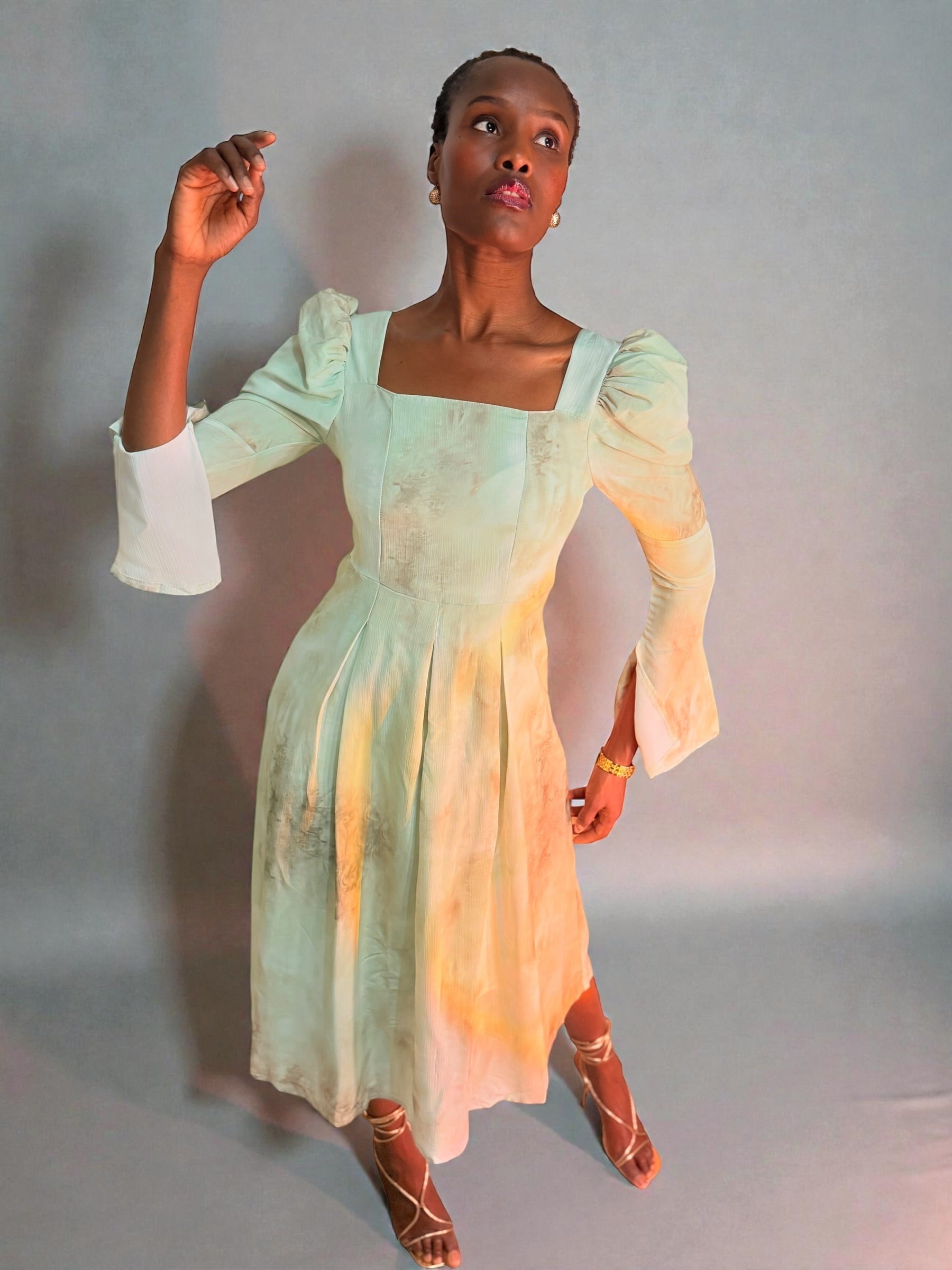 Aqua Sage Chiffon Midi Dress