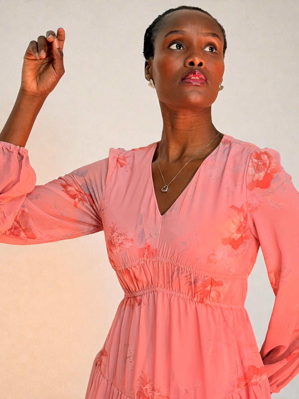 Pink Petal Breeze Chiffon Midi Dress