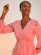 Pink Petal Breeze Chiffon Midi Dress