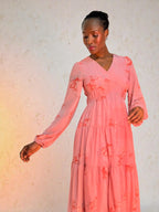 Pink Petal Breeze Chiffon Midi Dress