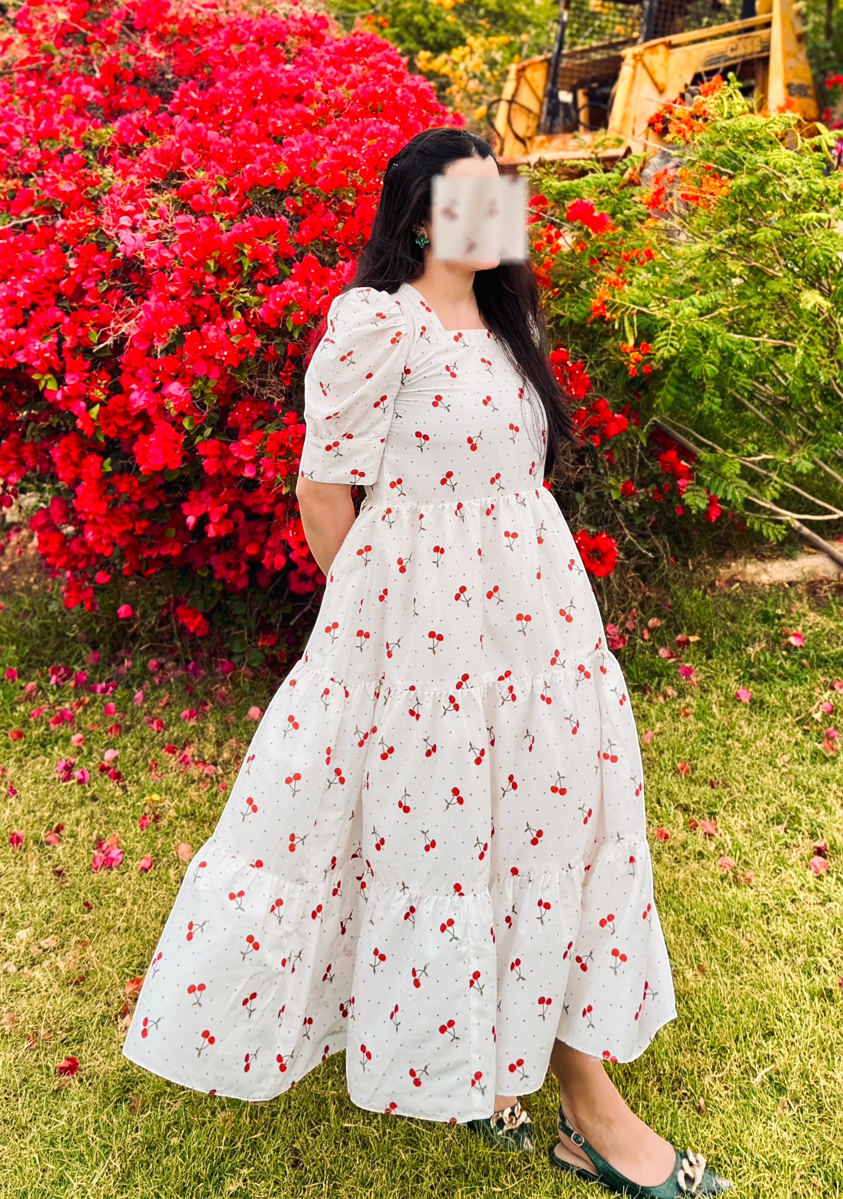 Cherry Bloom Cotton Midi Dress – Effortless Charm, Thoughtfully Made.