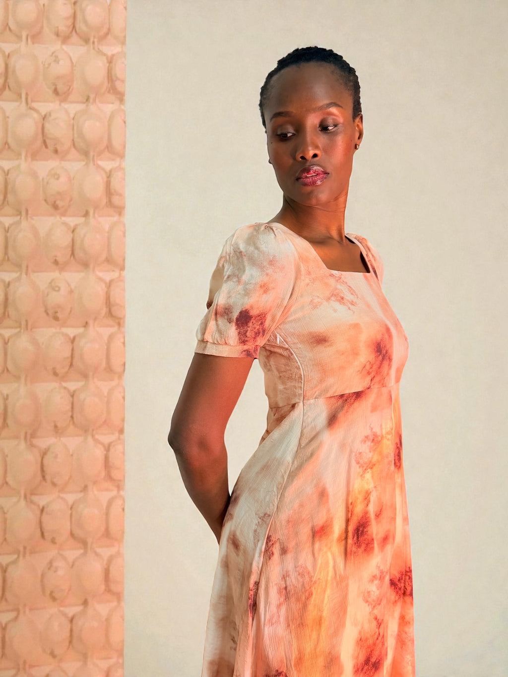 Mocha Marble Chiffon Midi Dress