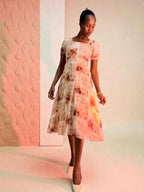 Mocha Marble Chiffon Midi Dress