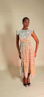 Ivory Garden Chiffon Midi Dress