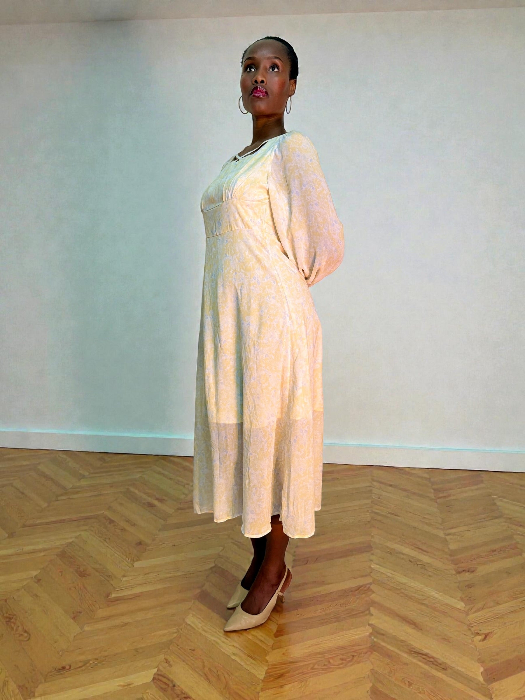 Soft Bloom Chiffon Midi Dress