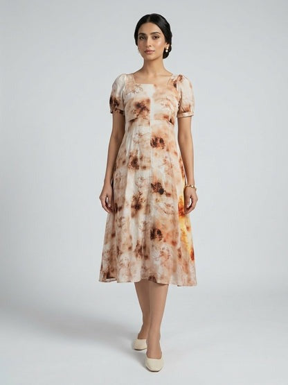 Mocha Marble Chiffon Midi Dress