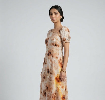 Mocha Marble Chiffon Midi Dress