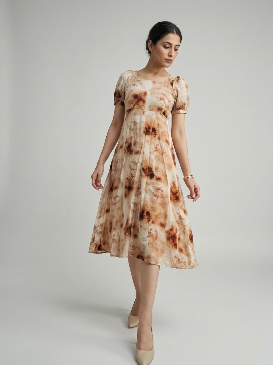 Mocha Marble Chiffon Midi Dress