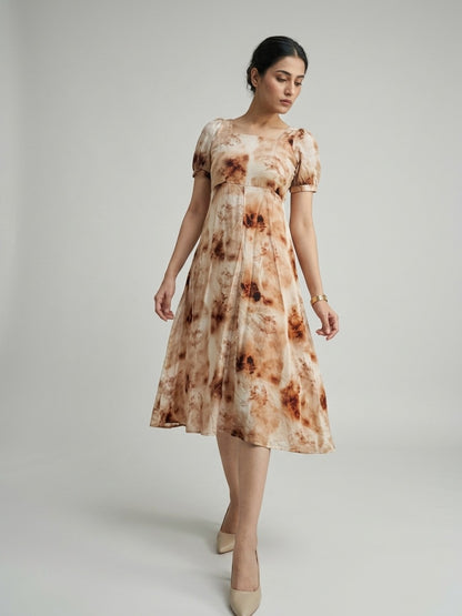 Mocha Marble Chiffon Midi Dress