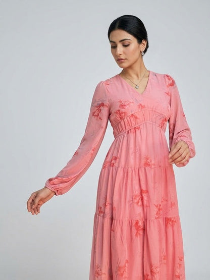 Pink Petal Breeze Chiffon Midi Dress