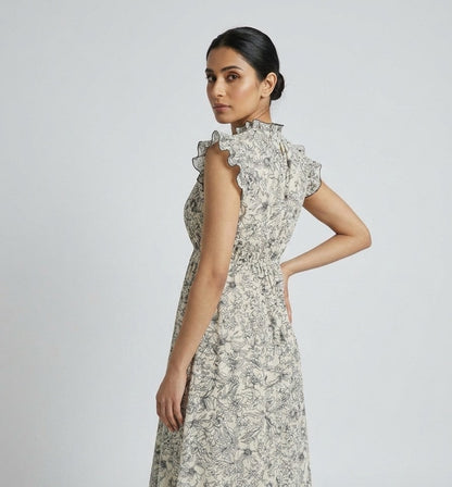 Ivory Garden Chiffon Midi Dress