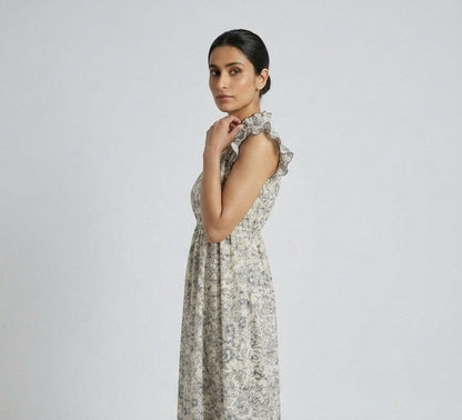 Ivory Garden Chiffon Midi Dress