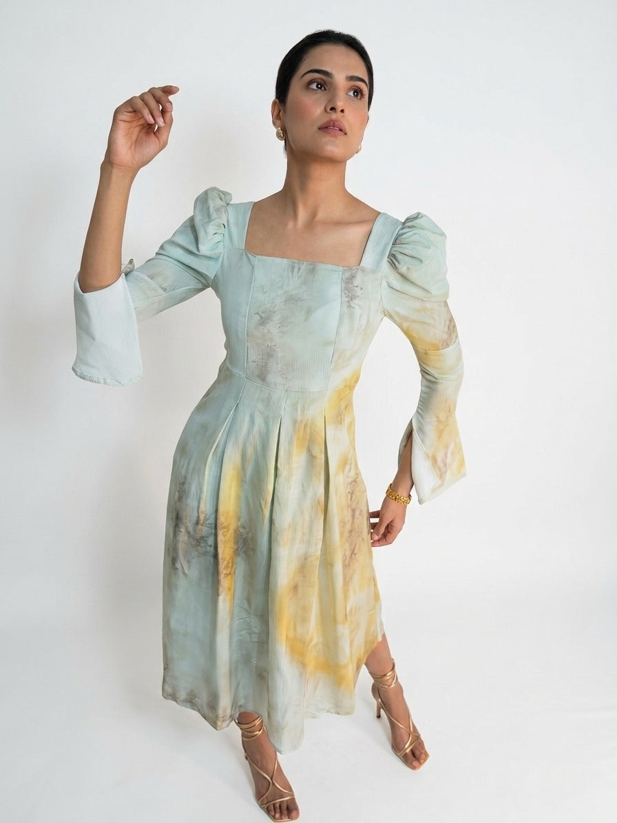 Aqua Sage Chiffon Midi Dress