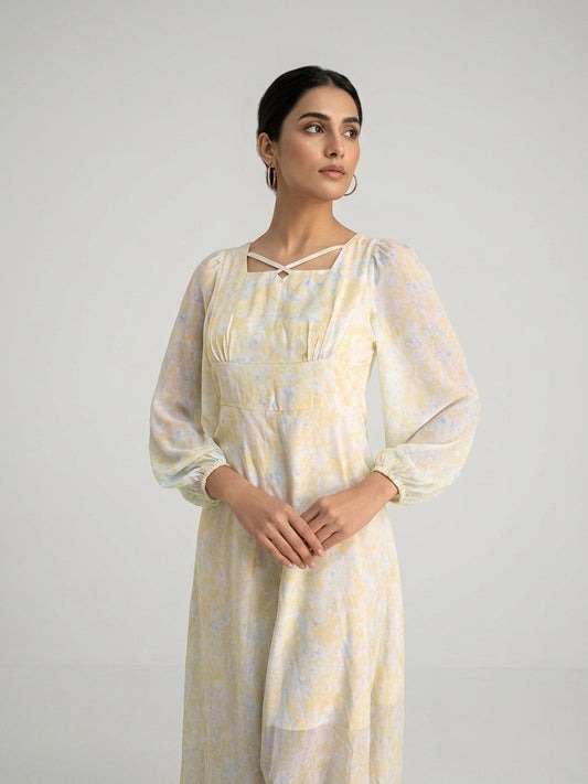 Soft Bloom Chiffon Midi Dress