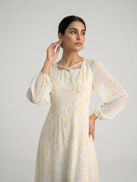 Soft Bloom Chiffon Midi Dress