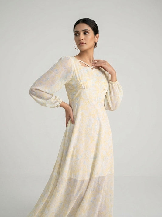 Soft Bloom Chiffon Midi Dress
