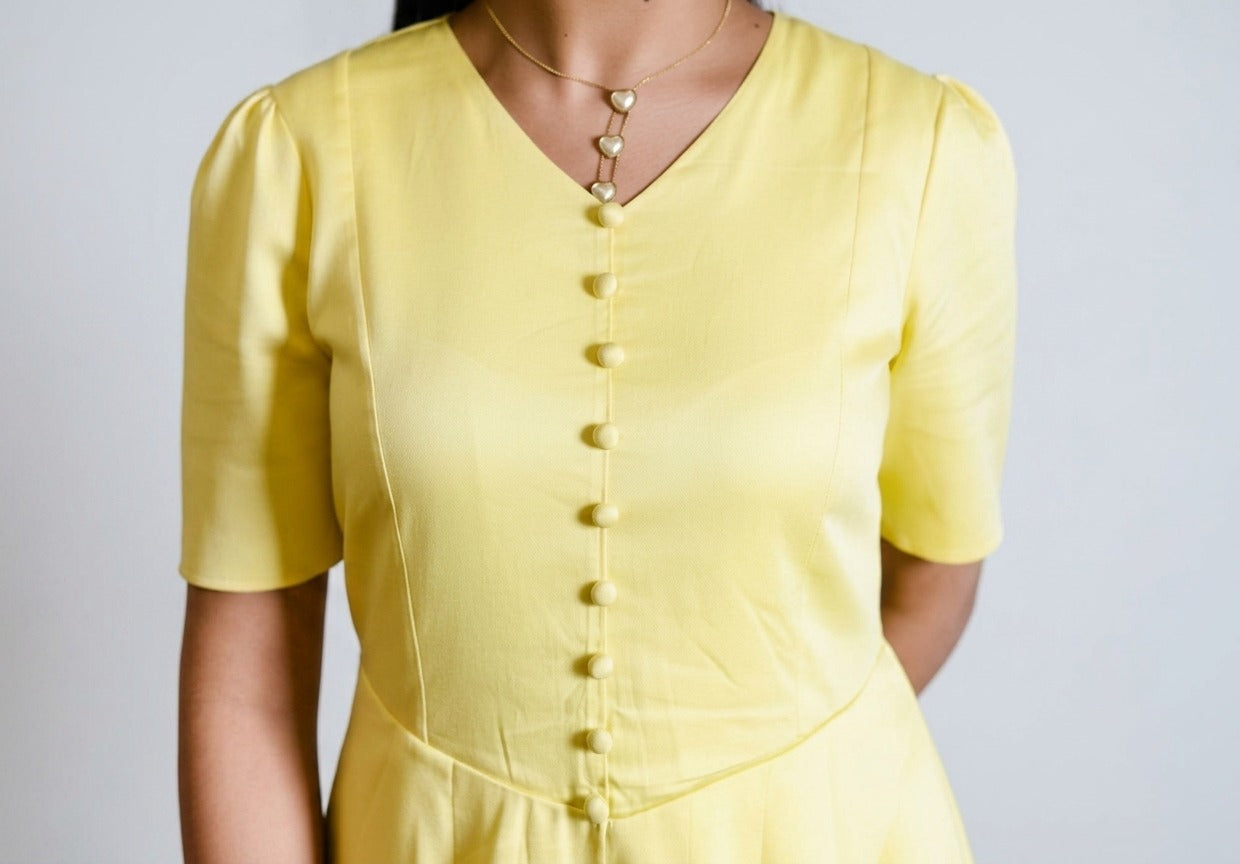 Golden Bloom Cotton Midi Dress