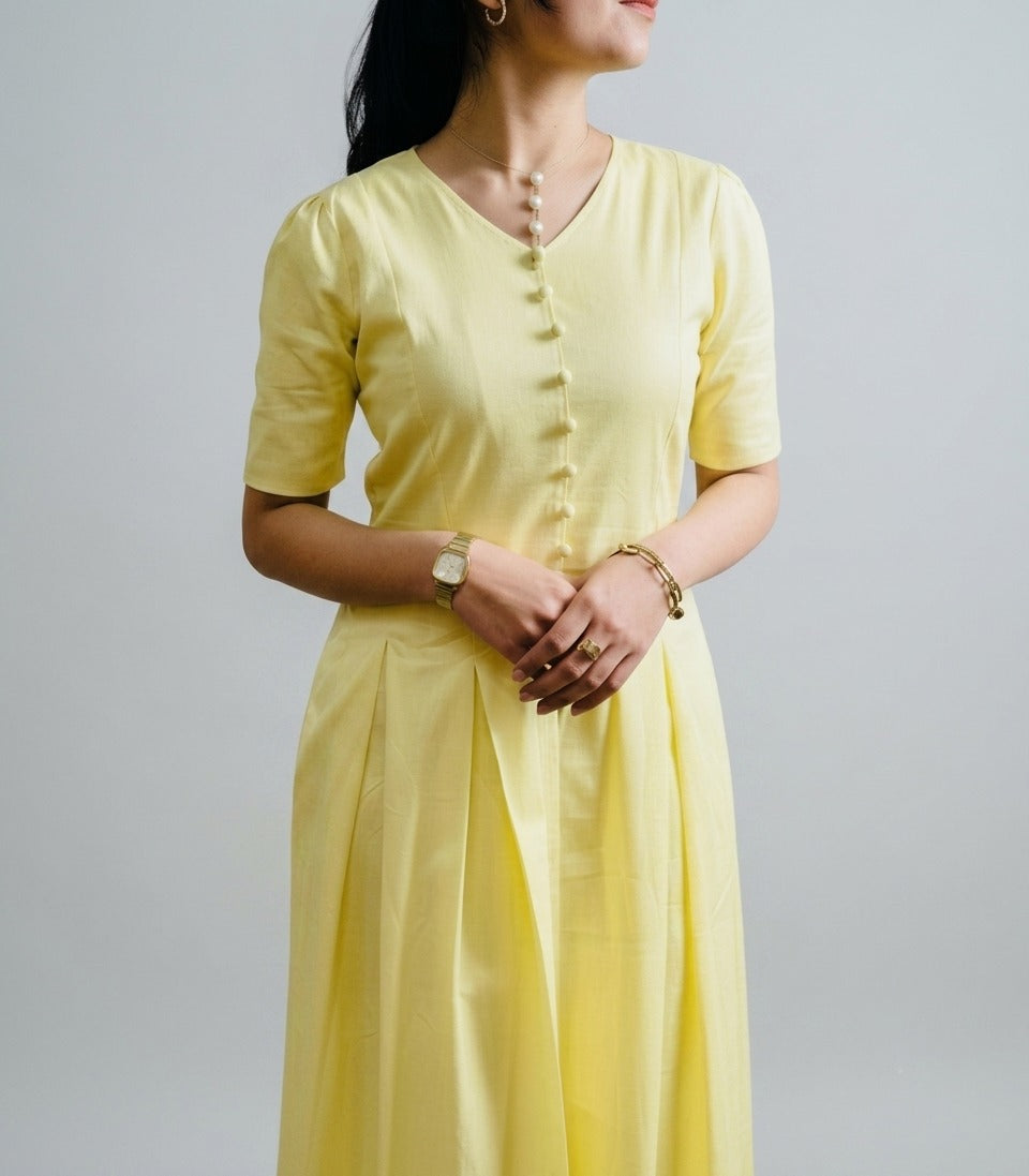 Golden Bloom Cotton Midi Dress