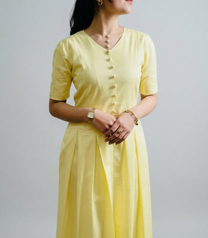 Golden Bloom Cotton Midi Dress