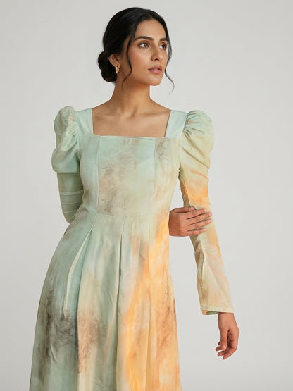 Aqua Sage Chiffon Midi Dress