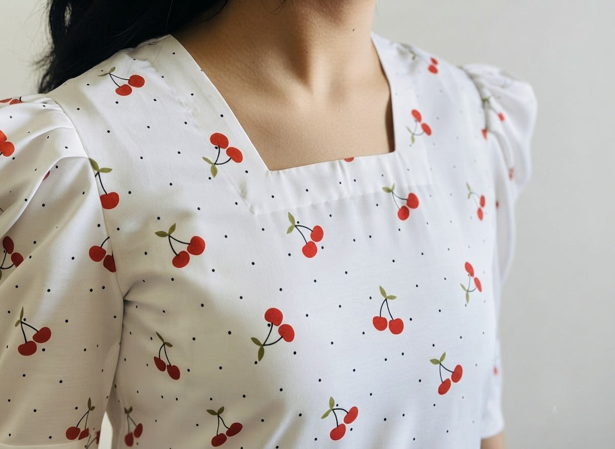 Cherry Bloom Cotton Midi Dress