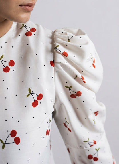 Cherry Bloom Cotton Midi Dress