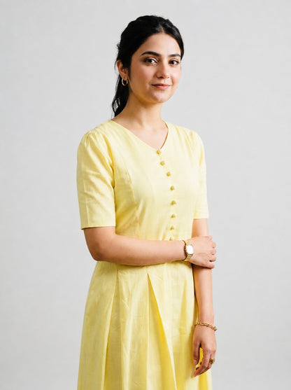 Golden Bloom Cotton Midi Dress