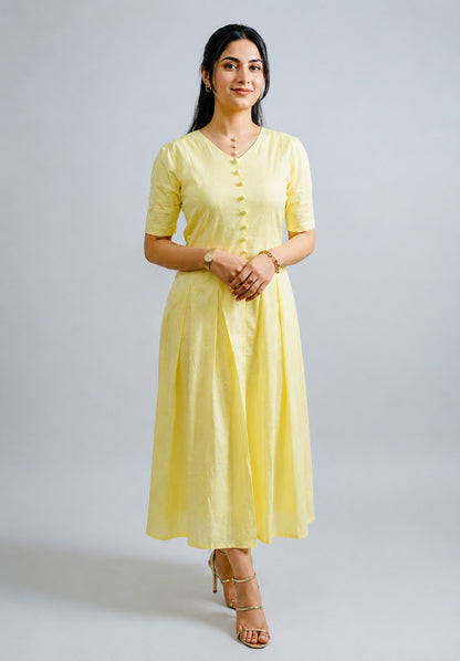 Golden Bloom Cotton Midi Dress