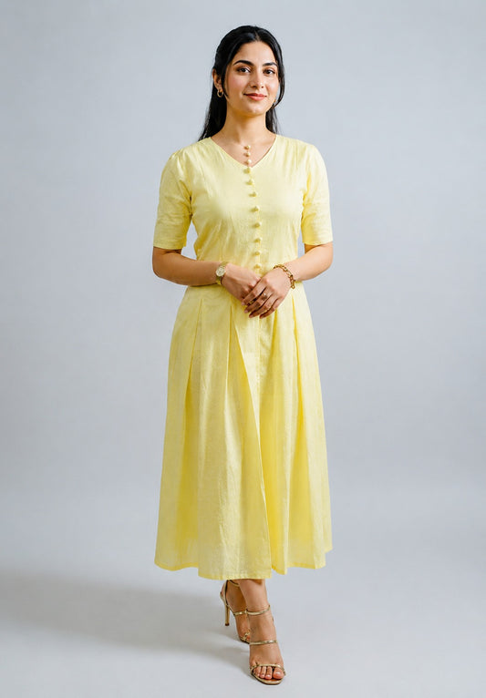 Golden Bloom Cotton Midi Dress