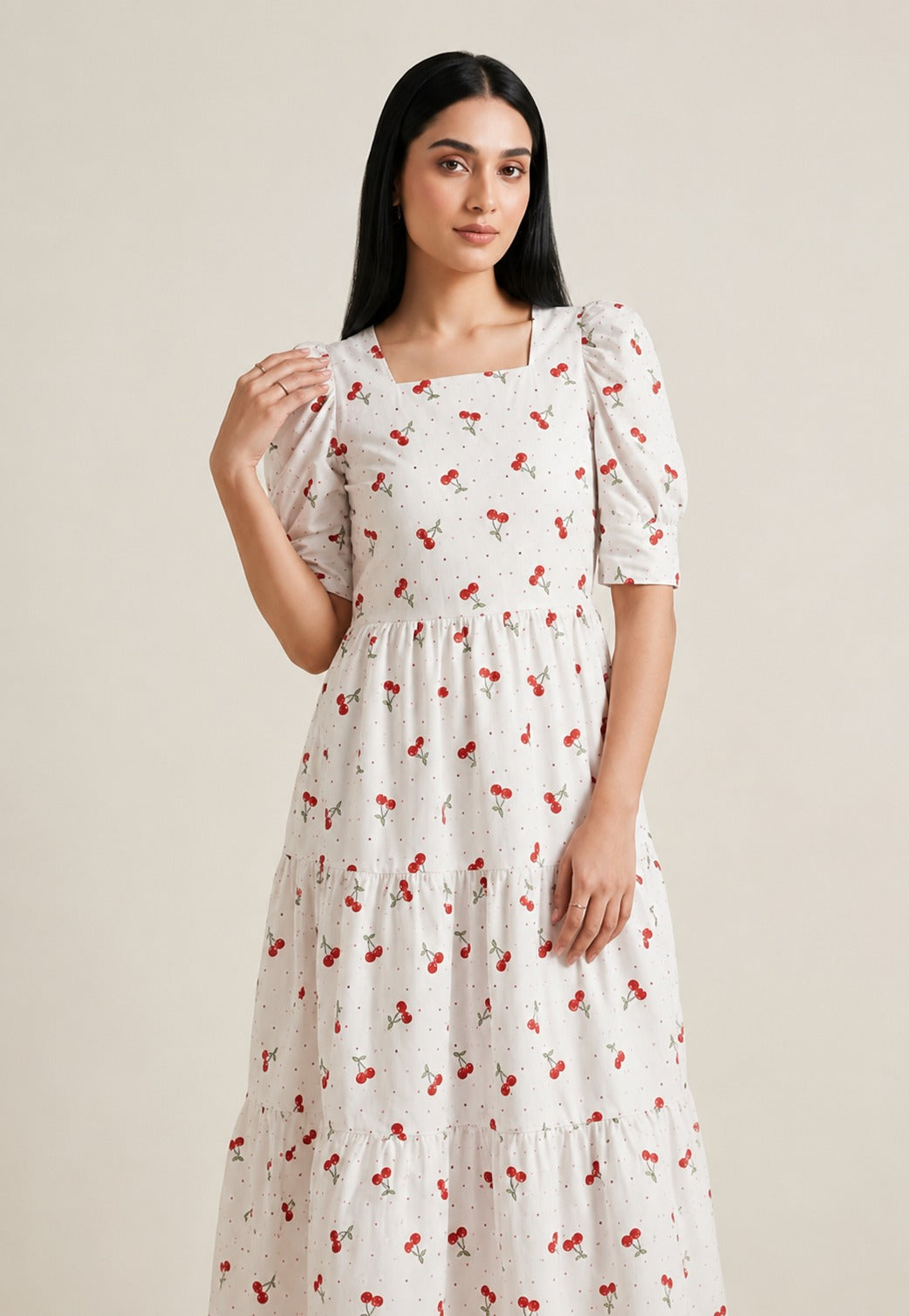 Cherry Bloom Cotton Midi Dress