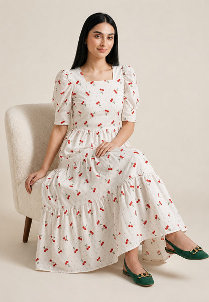 Cherry Bloom Cotton Midi Dress