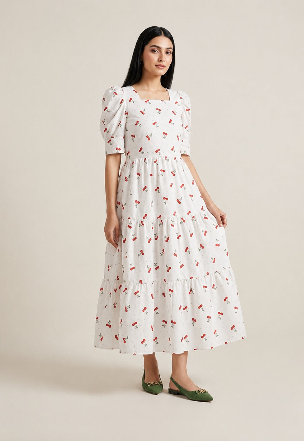 Cherry Bloom Cotton Midi Dress