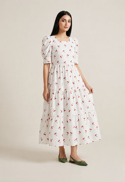 Cherry Bloom Cotton Midi Dress