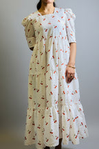 Cherry Bloom Cotton Midi Dress – Effortless Charm, Thoughtfully Made.