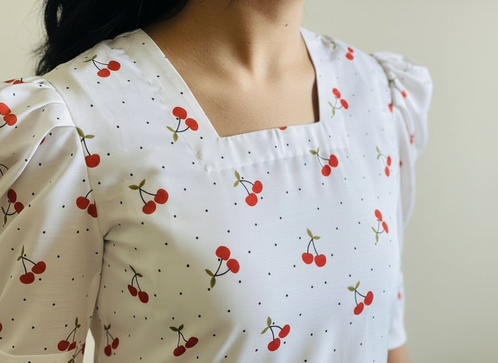 Cherry Bloom Cotton Midi Dress – Effortless Charm, Thoughtfully Made.