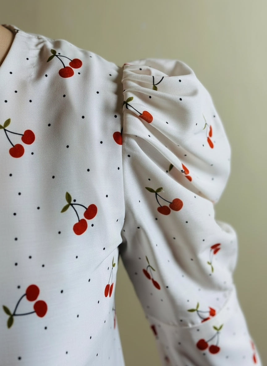 Cherry Bloom Cotton Midi Dress – Effortless Charm, Thoughtfully Made.