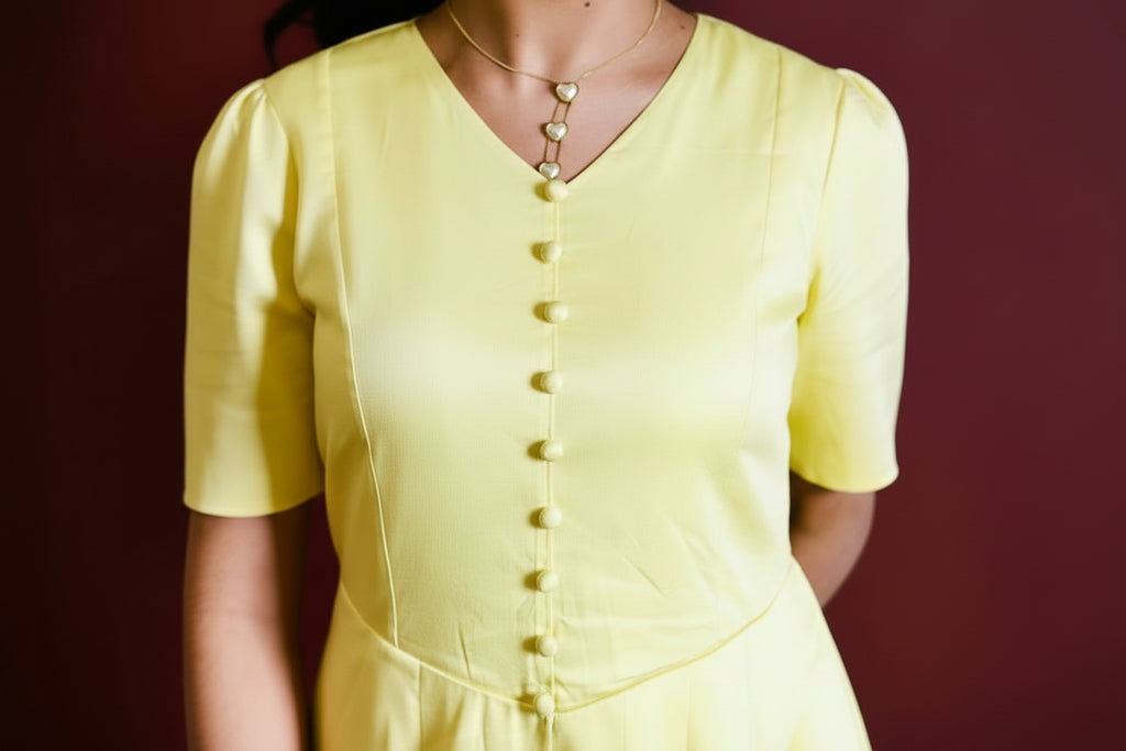 Golden Bloom Cotton Midi Dress – A Symphony of Elegance and Joy